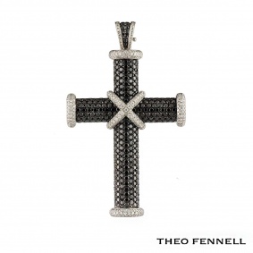 Theo Fennell White & Black Diamond Cross Pendant 